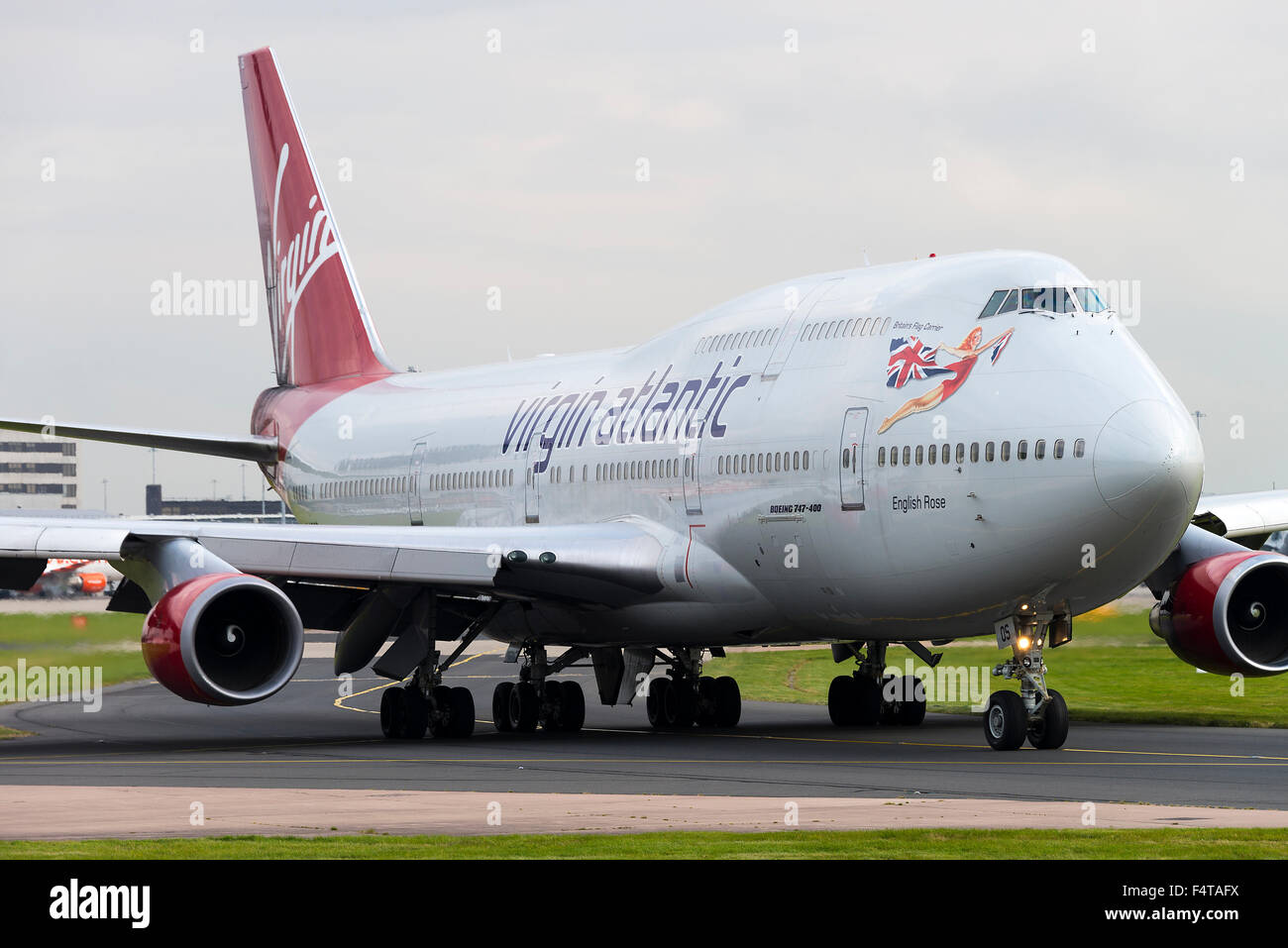 Virgin Atlantic Airways Boeing 747-443 Airliner G-VROS Taxiing for Departure at Manchester International Airport England UK Stock Photo