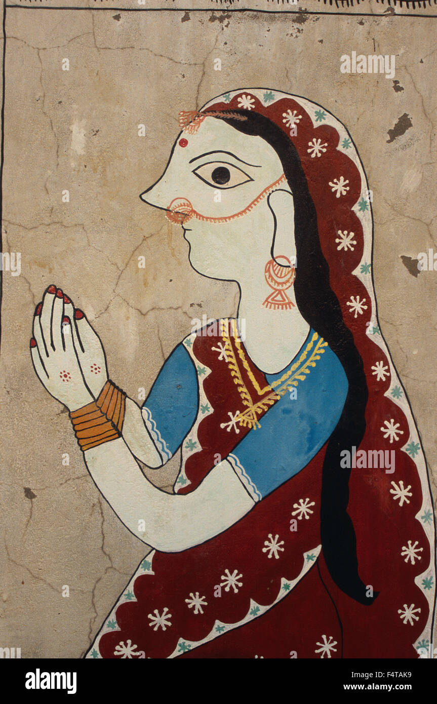 Mithila painting representing a hindu woman ( Nepal) Stock Photo