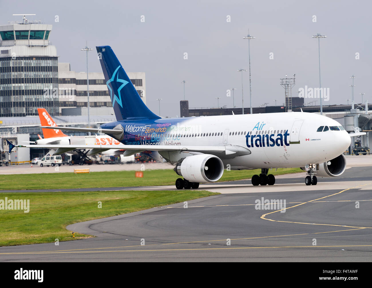 Air Transat Airline Airbus A310-304 Airliner Taxiing for Departure at Manchester International Airport England United Kingdom UK Stock Photo