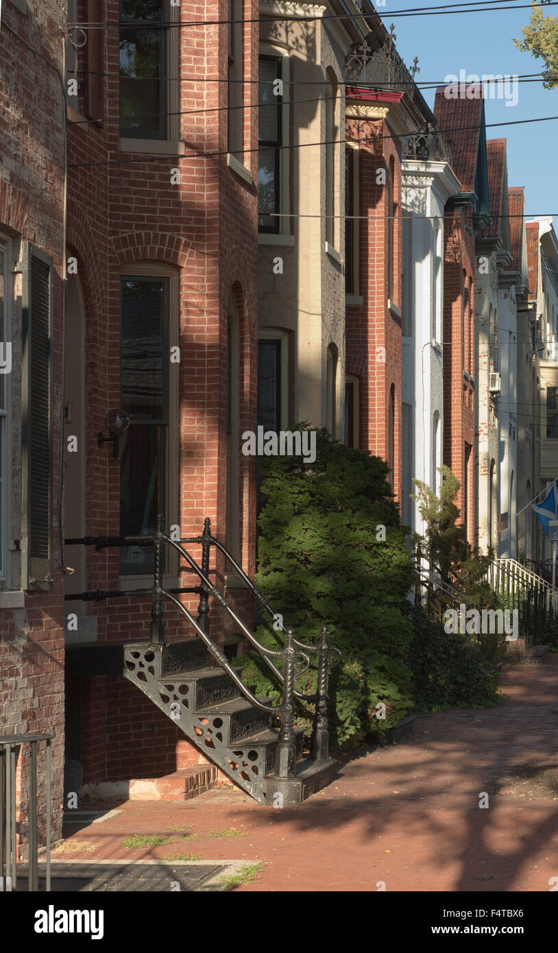 Old Brick Residential Townhouse Neighborhood in Frederick Maryland Stock Photo