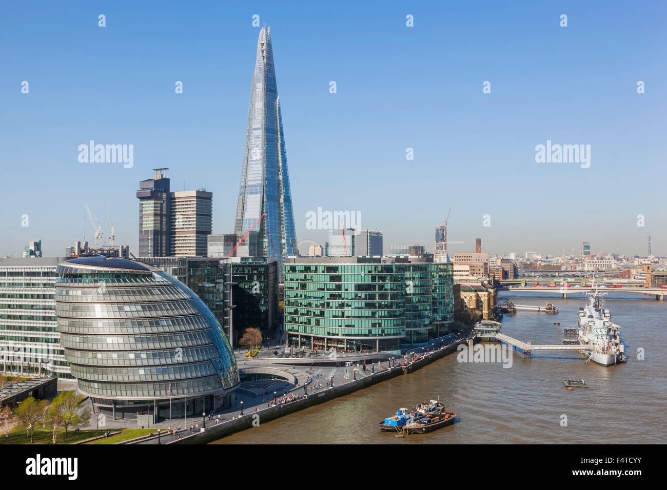 England, London, View of Southwark Skyline from Tower Bridge Walkway Stock Photo
