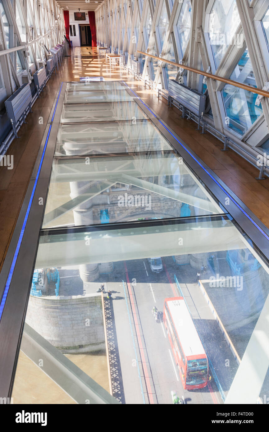 England, London, Tower Bridge, Interior Glass Walkway Stock Photo