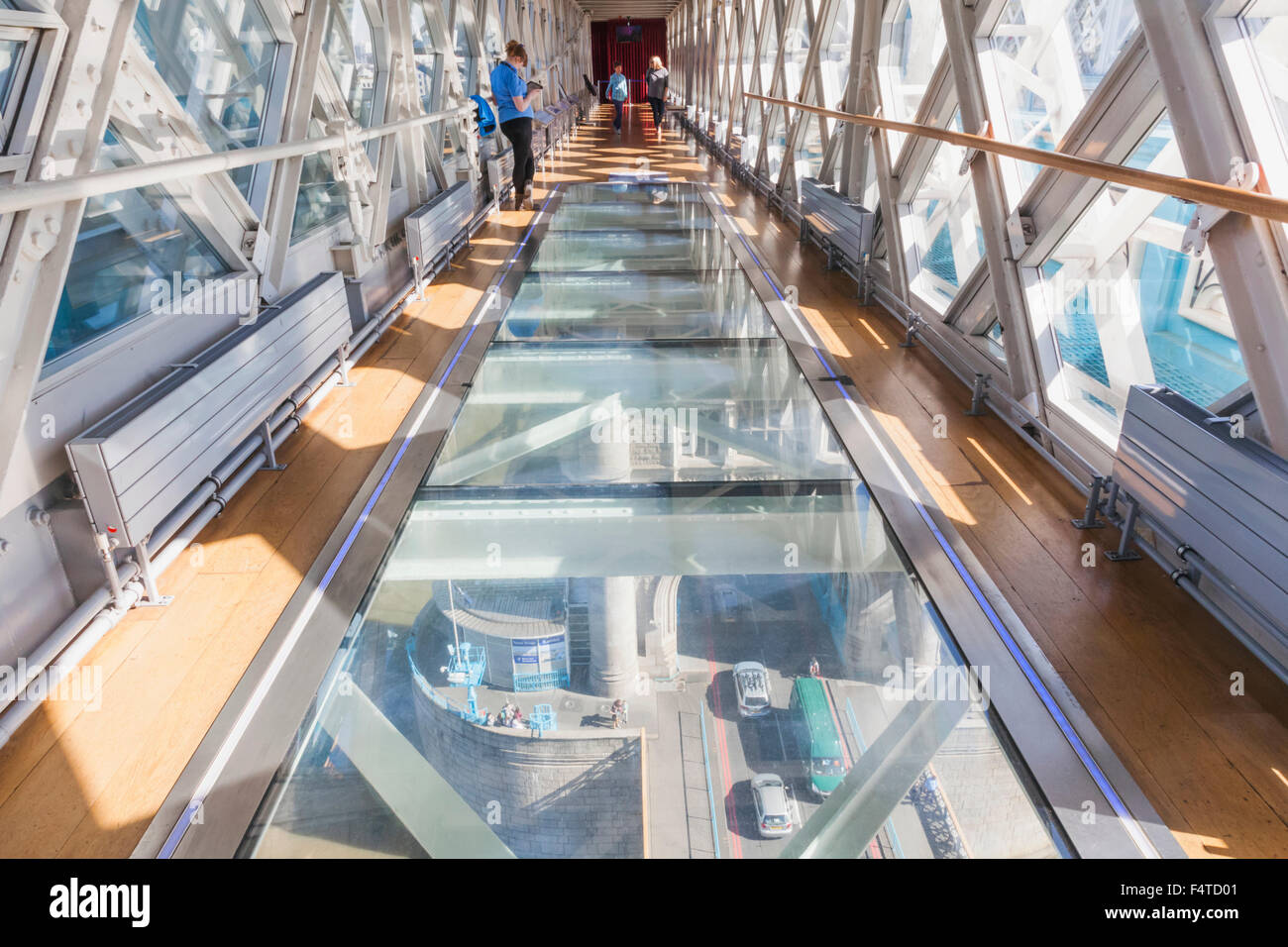 England, London, Tower Bridge, Interior Glass Walkway Stock Photo