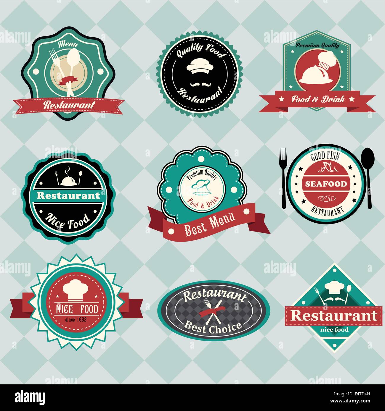 A vector illustration of vintage restaurant label designs Stock Vector