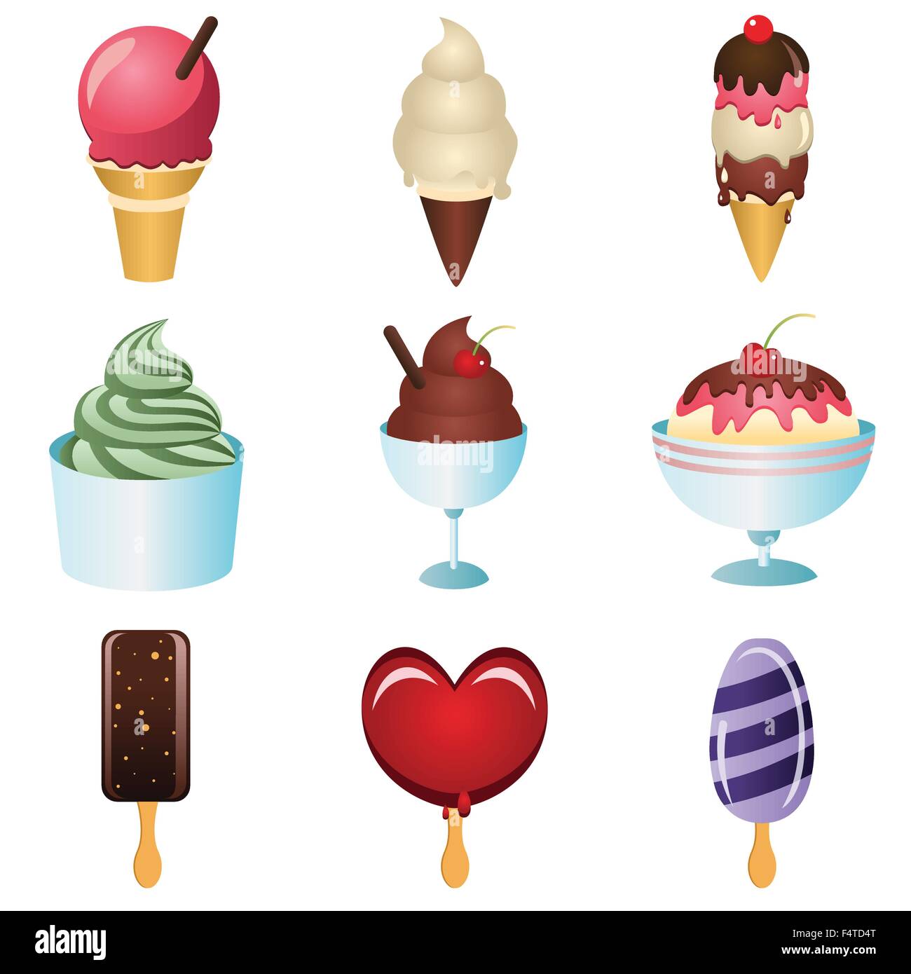 A vector illustration of ice cream icons Stock Vector