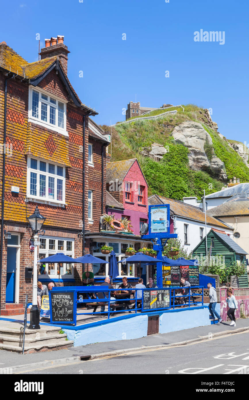 England, East Sussex, Hastings, Old Town, Pub Scene Stock Photo