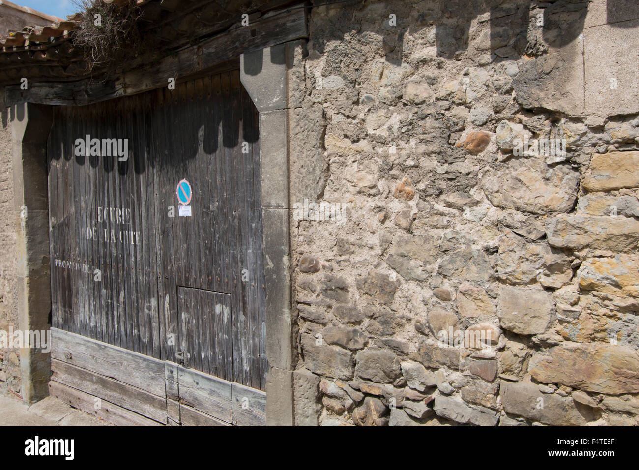 France, Europe, department Aude, Carcassonne, Languedoc-Roussillon, wall, gate, wood, old, stone wall Stock Photo