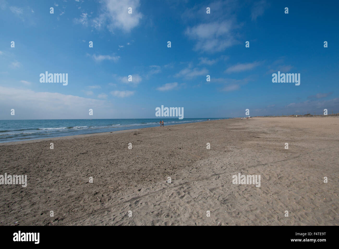 France, Europe, Sète, Languedoc-Roussillon, Herault, beach, seashore, sand, beach, sky, Stock Photo