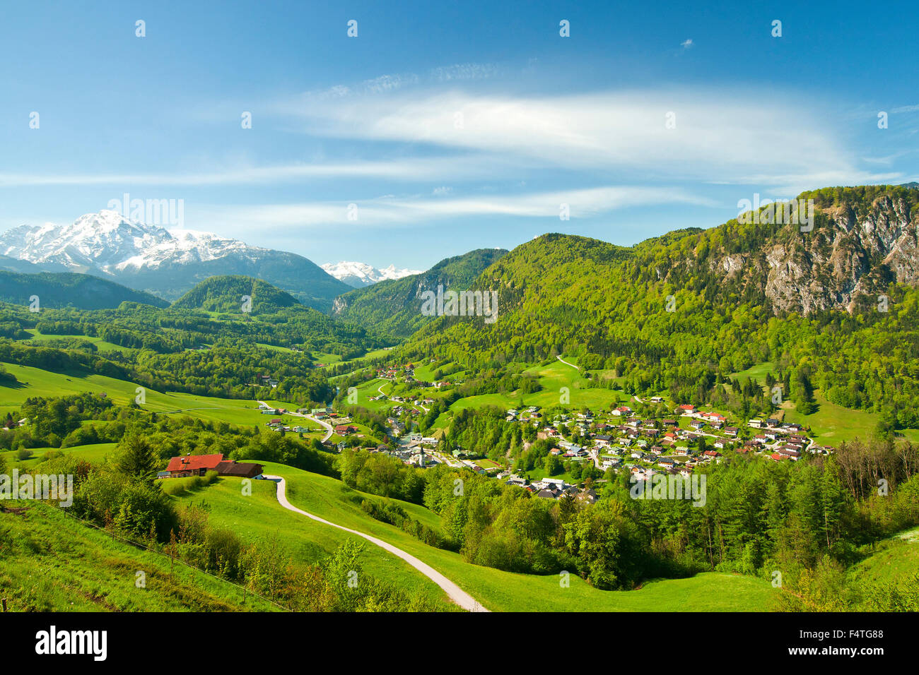 Bavaria, Germany, Upper Bavaria, Berchtesgaden country, Berchtesgaden, Markt Schellenberg, Marktschellenberg, Scheffau, sky, blu Stock Photo