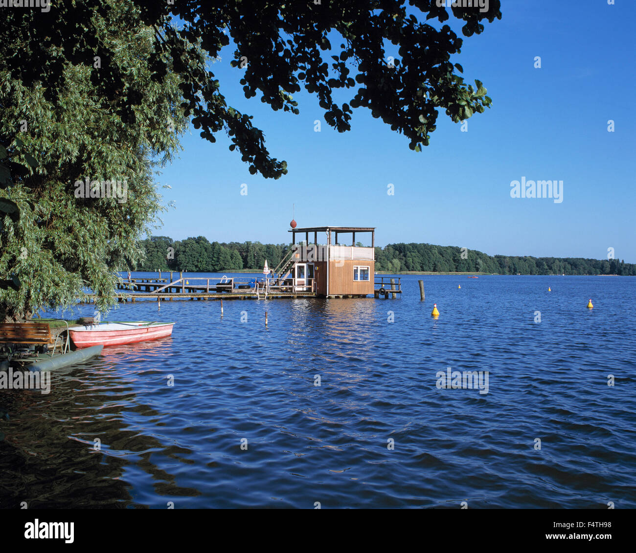 Germany, Europe, Brandenburg, Bad Saarow, boat house, jetty, Scharmützel lake, lake, Stock Photo
