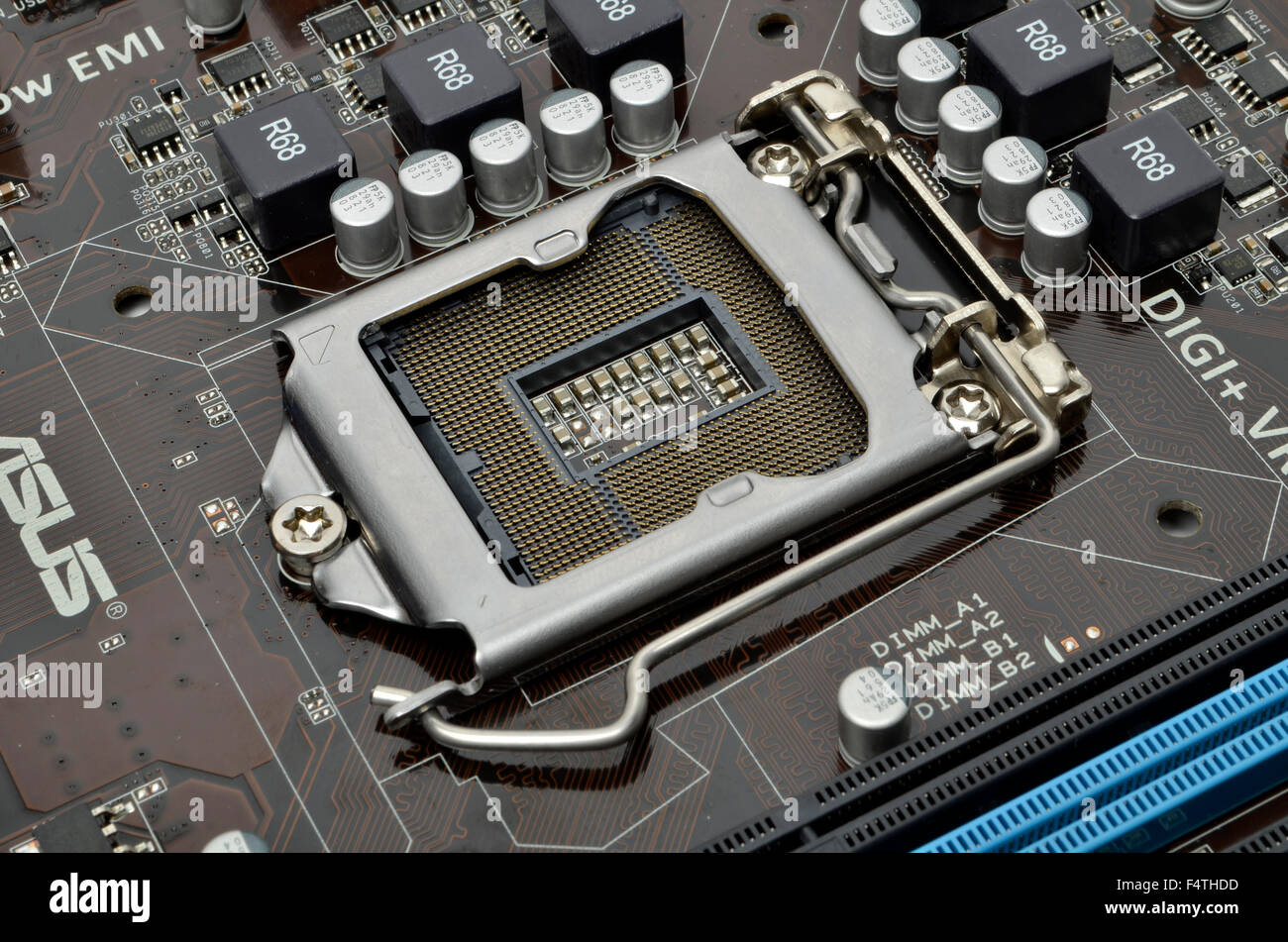 Intel LGA1155 processor socket on an ASUS motherboard Stock Photo - Alamy