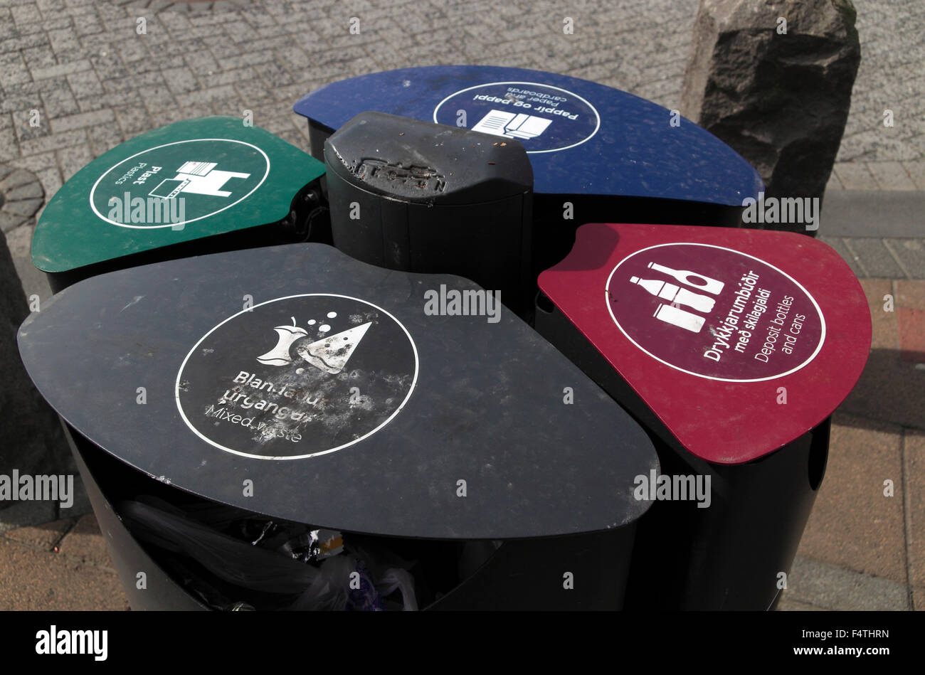 Public recycling bins in the street Reykjavik Iceland Stock Photo Alamy