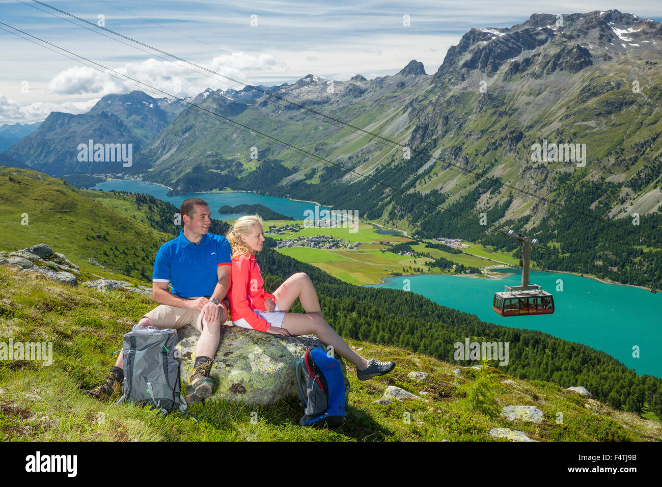 Hiking in Corvatsch in Upper Engadine, Stock Photo
