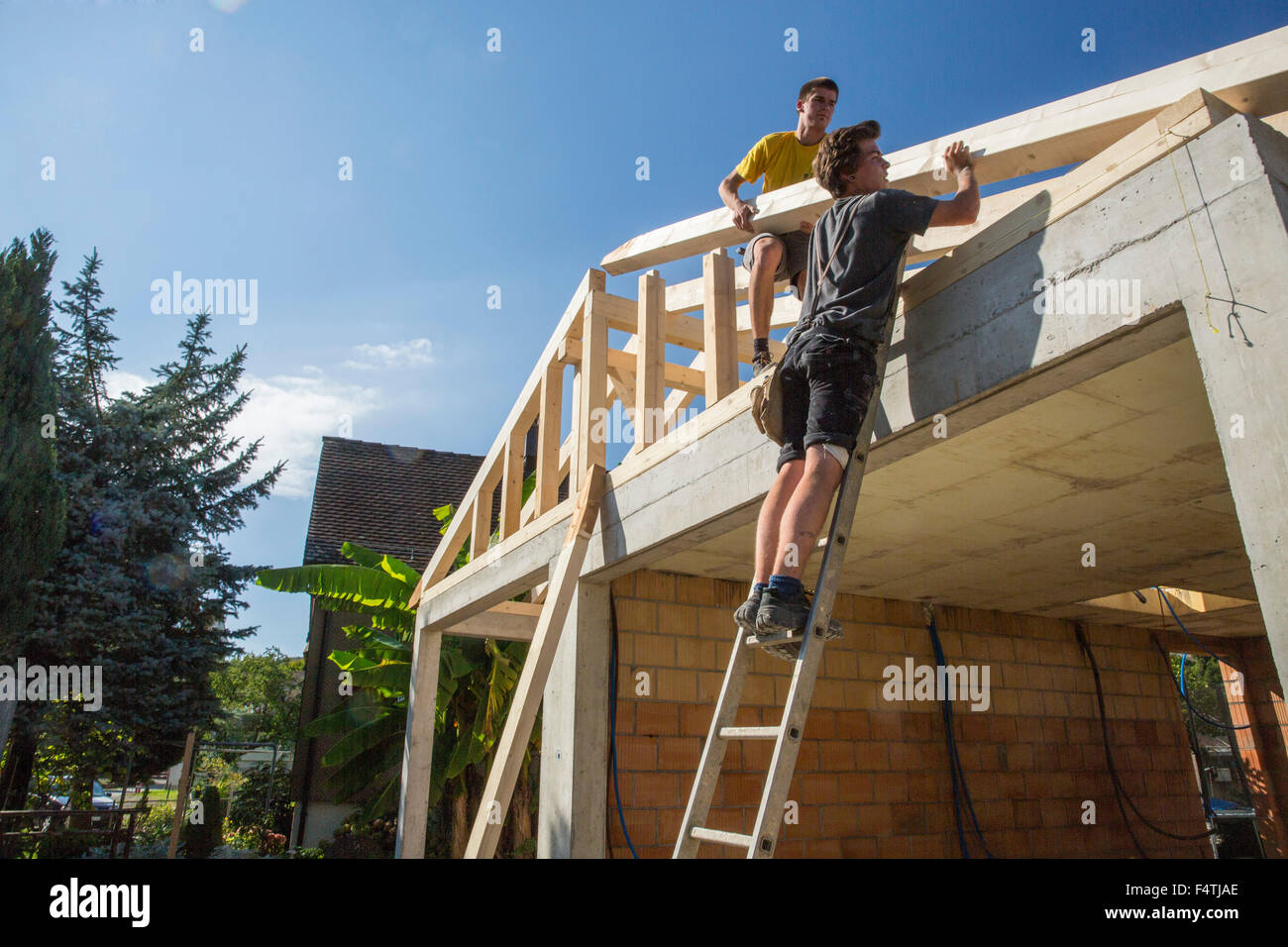 timber-frame construction, wooden building, Stock Photo