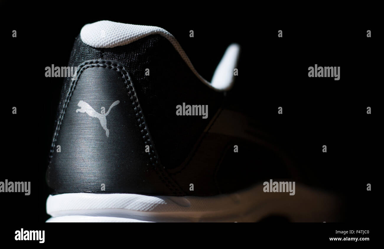 Puma Logo on black sport shoe Stock Photo