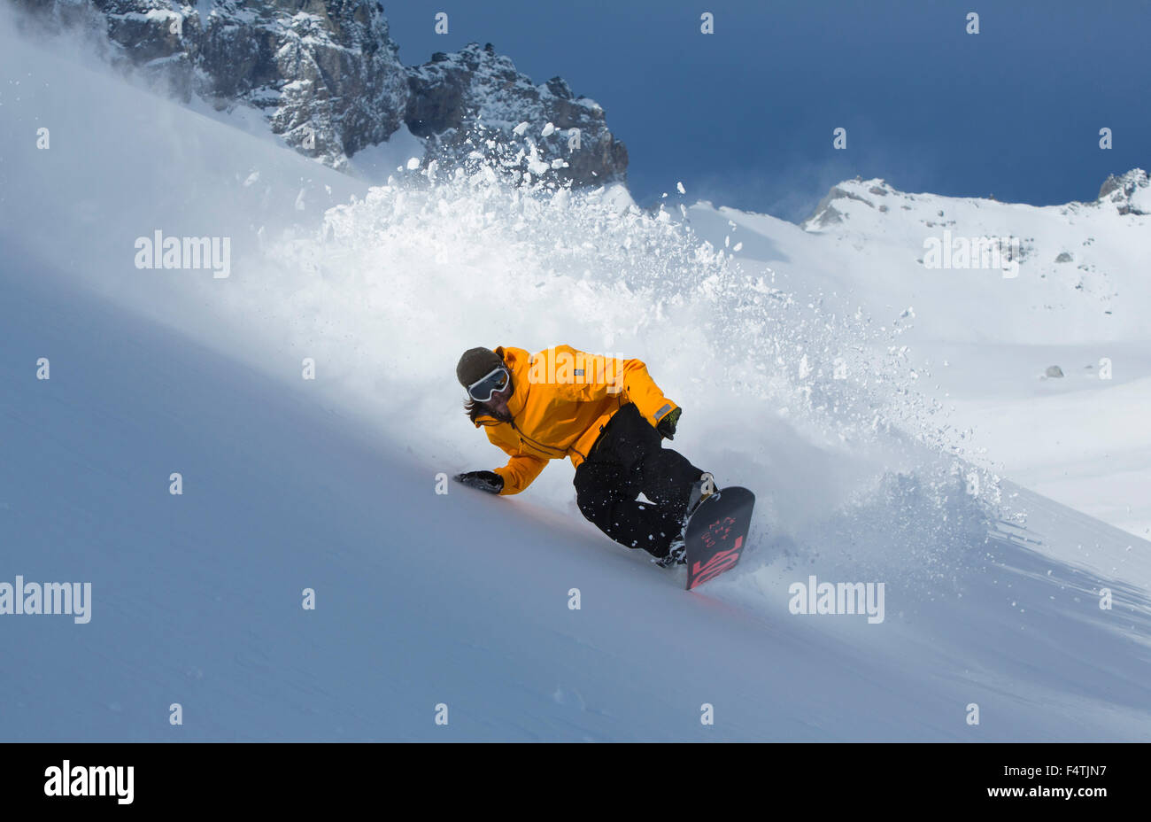 Snow boarder in front of Tschingelhörner Stock Photo