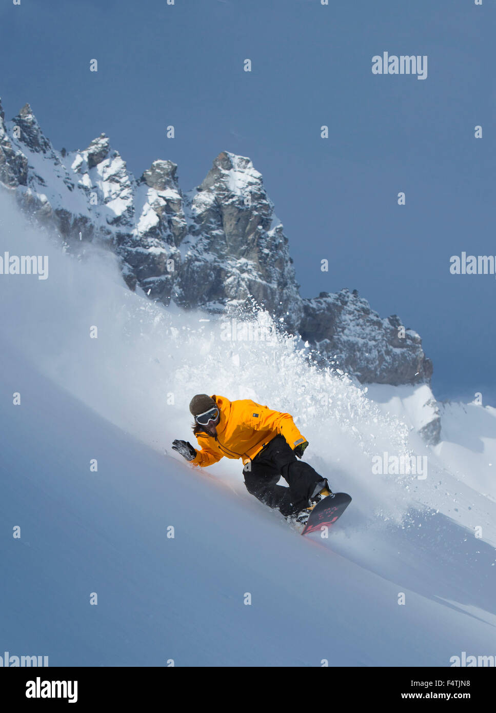 Snow boarder in front of Tschingelhörner Stock Photo