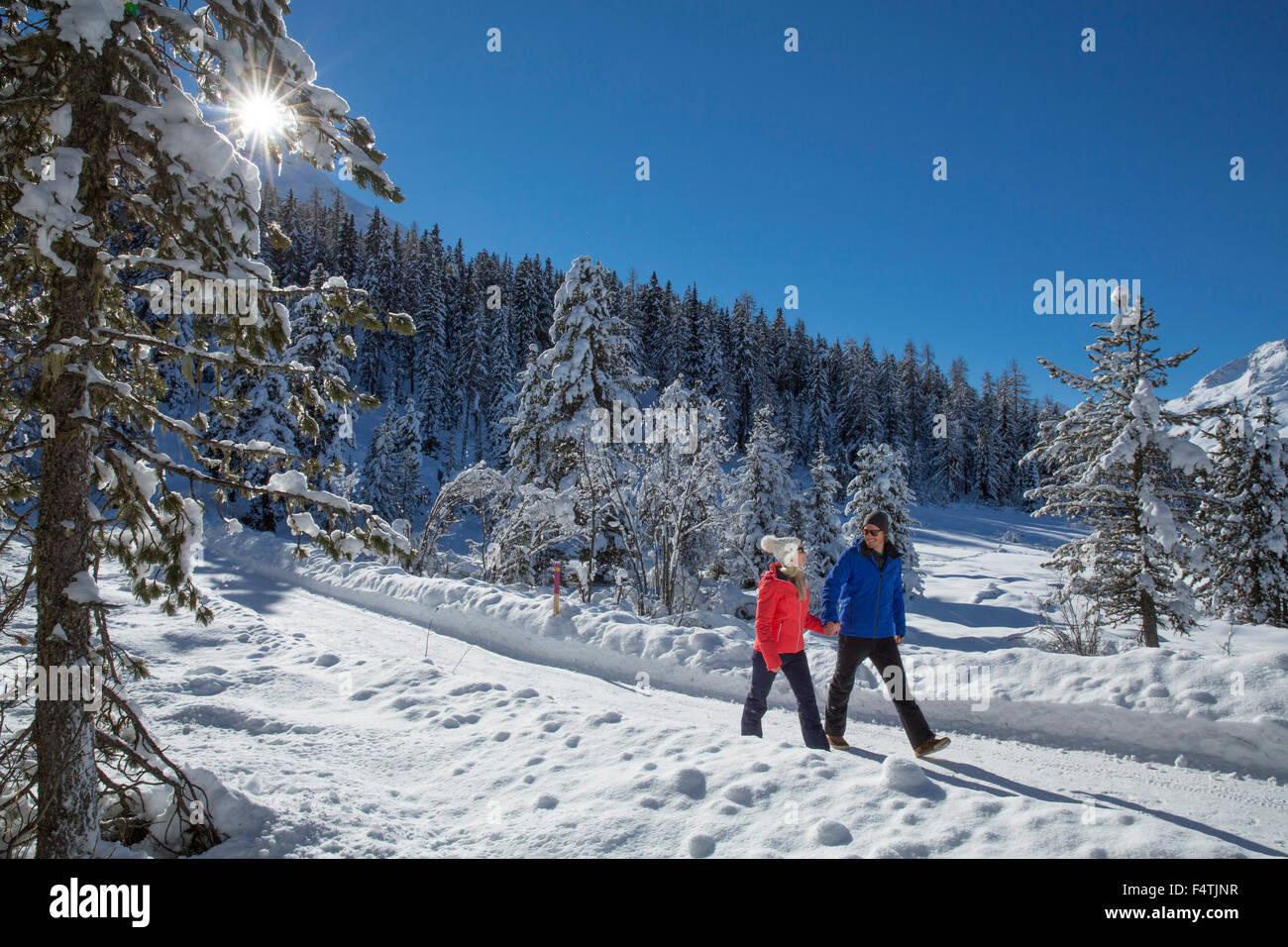 Walking at Statzersee near Saint Moritz, Stock Photo