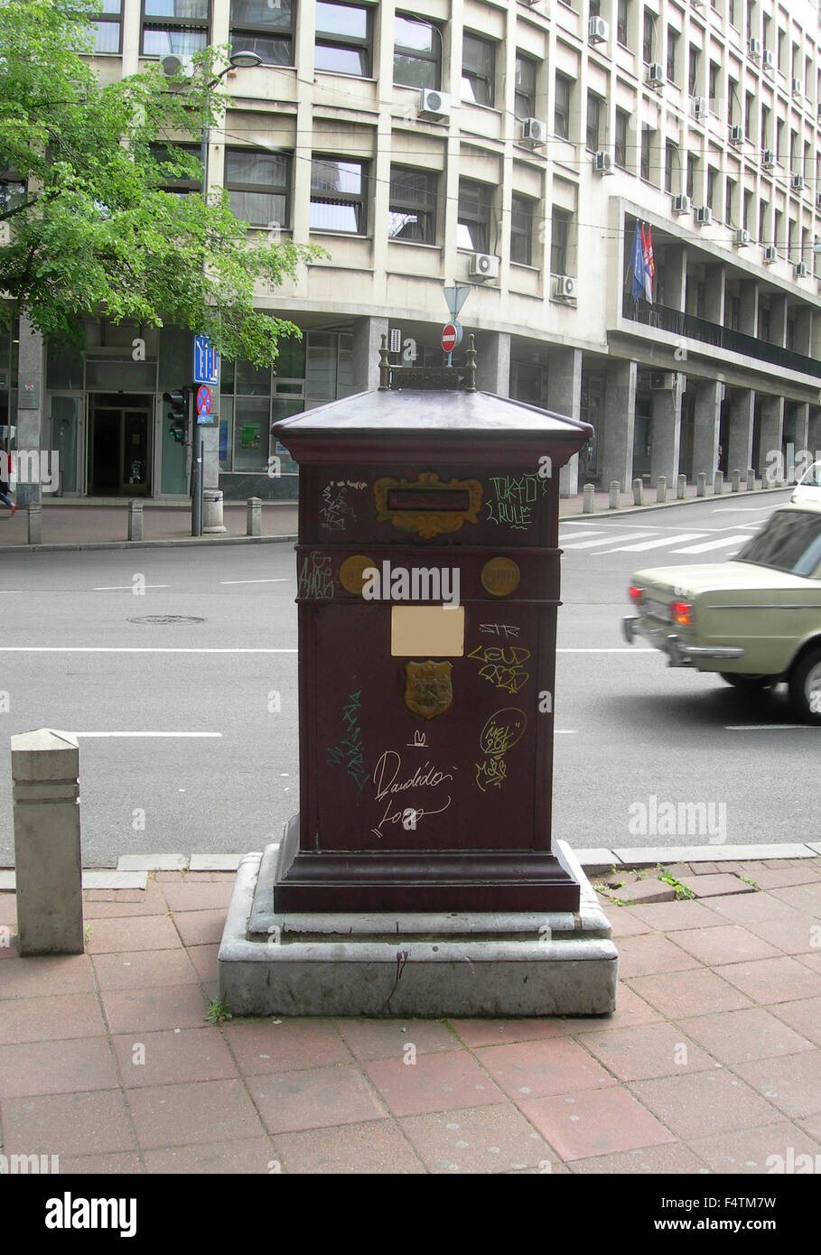 antique brass postal mailbox in downtown Belgrade Serbia Stock Photo