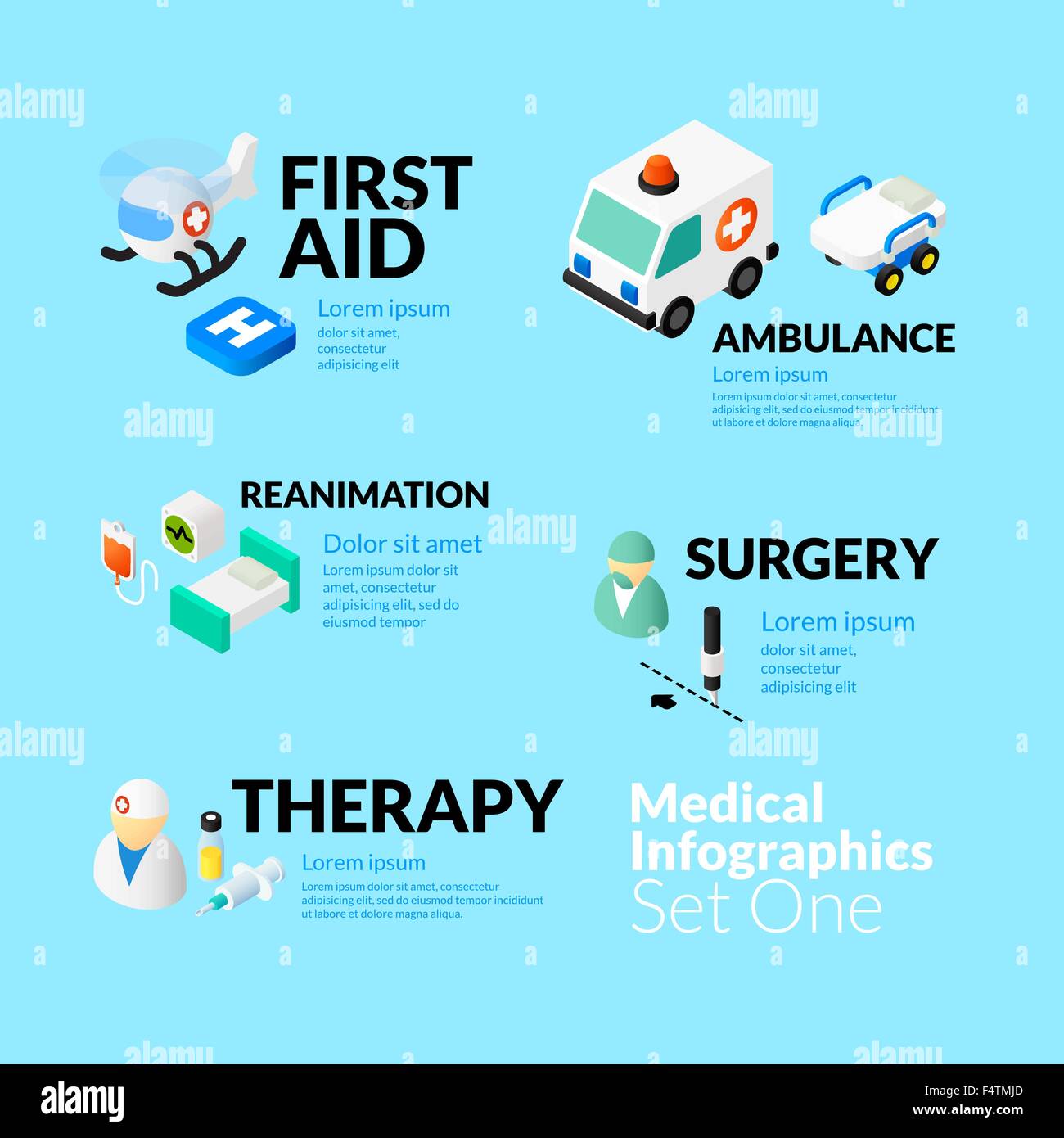 Medical healthcare infographic set with isometric flat icons, included ...