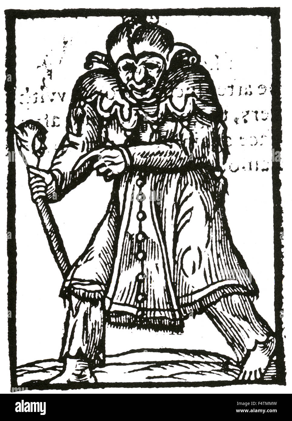 WITCHCRAFT Woodcut of a witch from the 1593 pamphlet 'A Most Wicked Worke of a Wretched Witch...' ascribed unidentified author G.B. Maister of Arts (sic) tells the  story of a servant Richard Burt's encounters with witchcraft Stock Photo