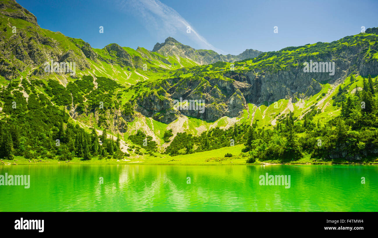 Allgäu, Allgäu Alps, Alps, Bavarian, near Oberstdorf, mountain, mountain landscape, mountain lake, Germany, Europe, Gaisalpsee, Stock Photo