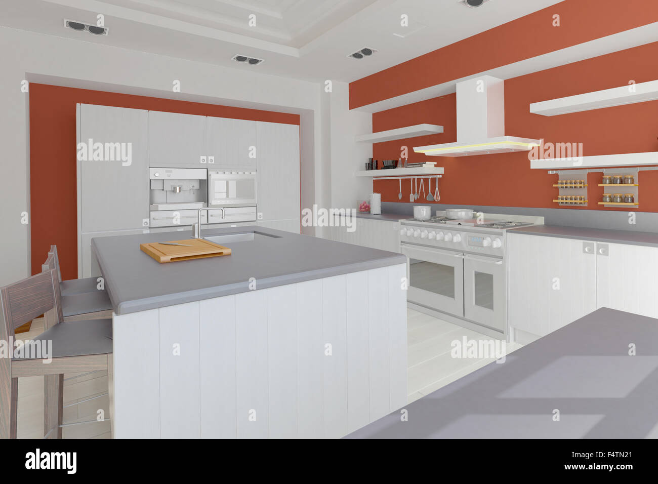 3D Interior rendering of a modern kitchen Stock Photo - Alamy