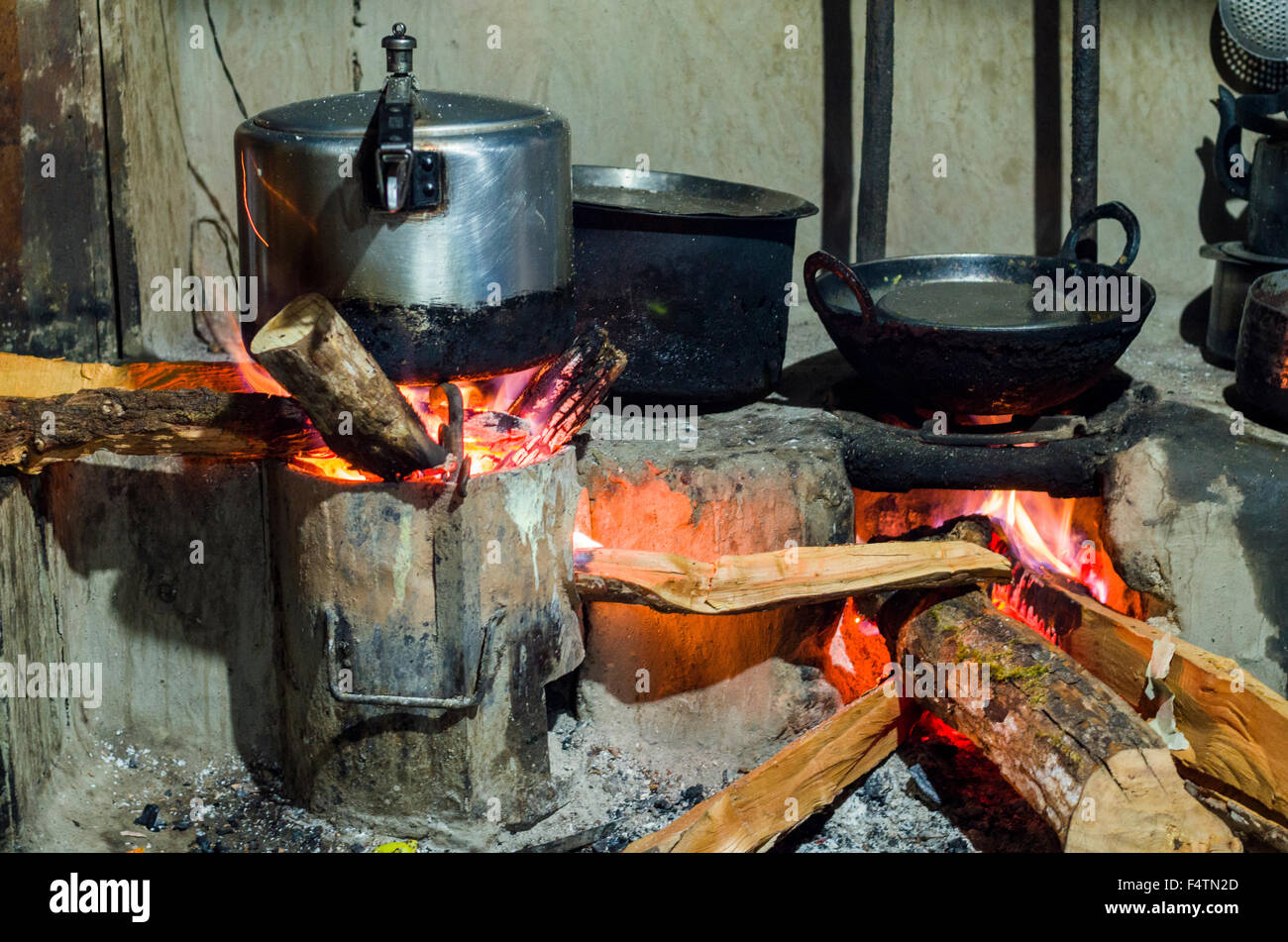 Pots on open fire in a typical nepali kitchen Stock Photo Alamy