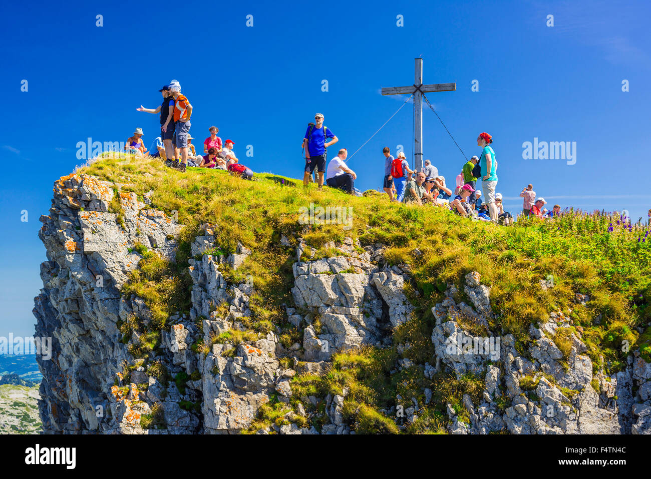 Allgäu Alps, view, vantage point, Bavaria, mountain landscape, mountaineer, mountain hiker, Germany, Europe, summit, peak, summi Stock Photo