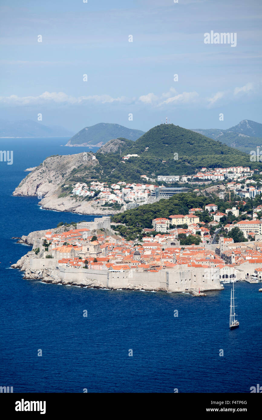 An aerial view of Croatia's tourist industry jewel, the ancient city and port of Dubrovnik Stock Photo