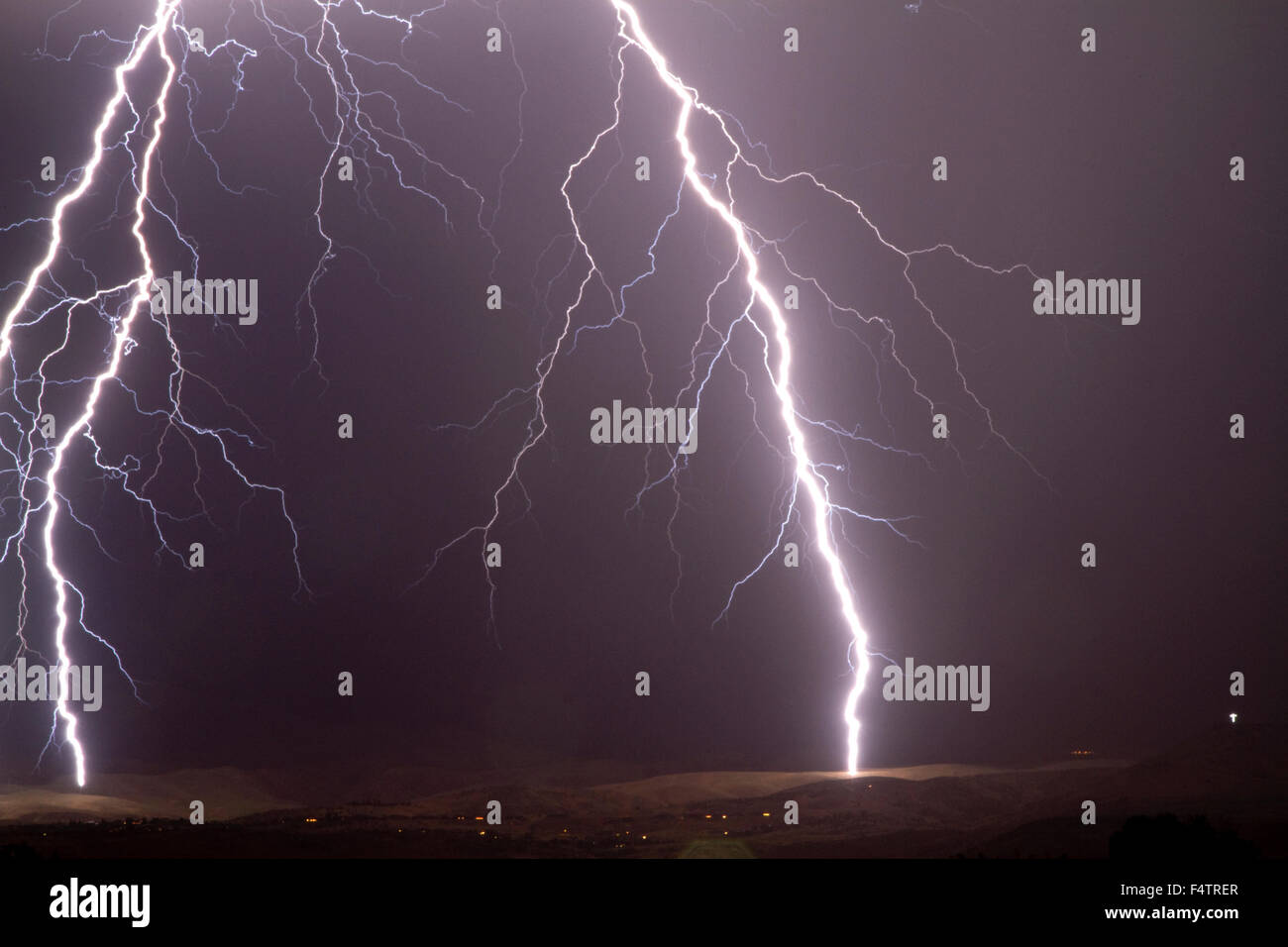 Lightning strike in the sky above Boise, Idaho, USA. Stock Photo