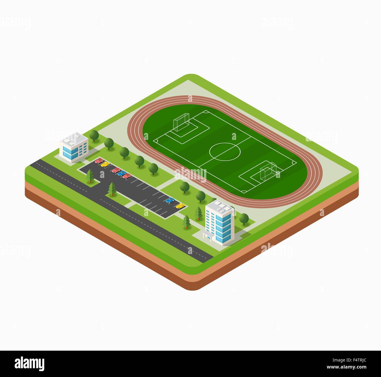 Isometric football stadium lawn, trees and buildings Stock Vector Image ...