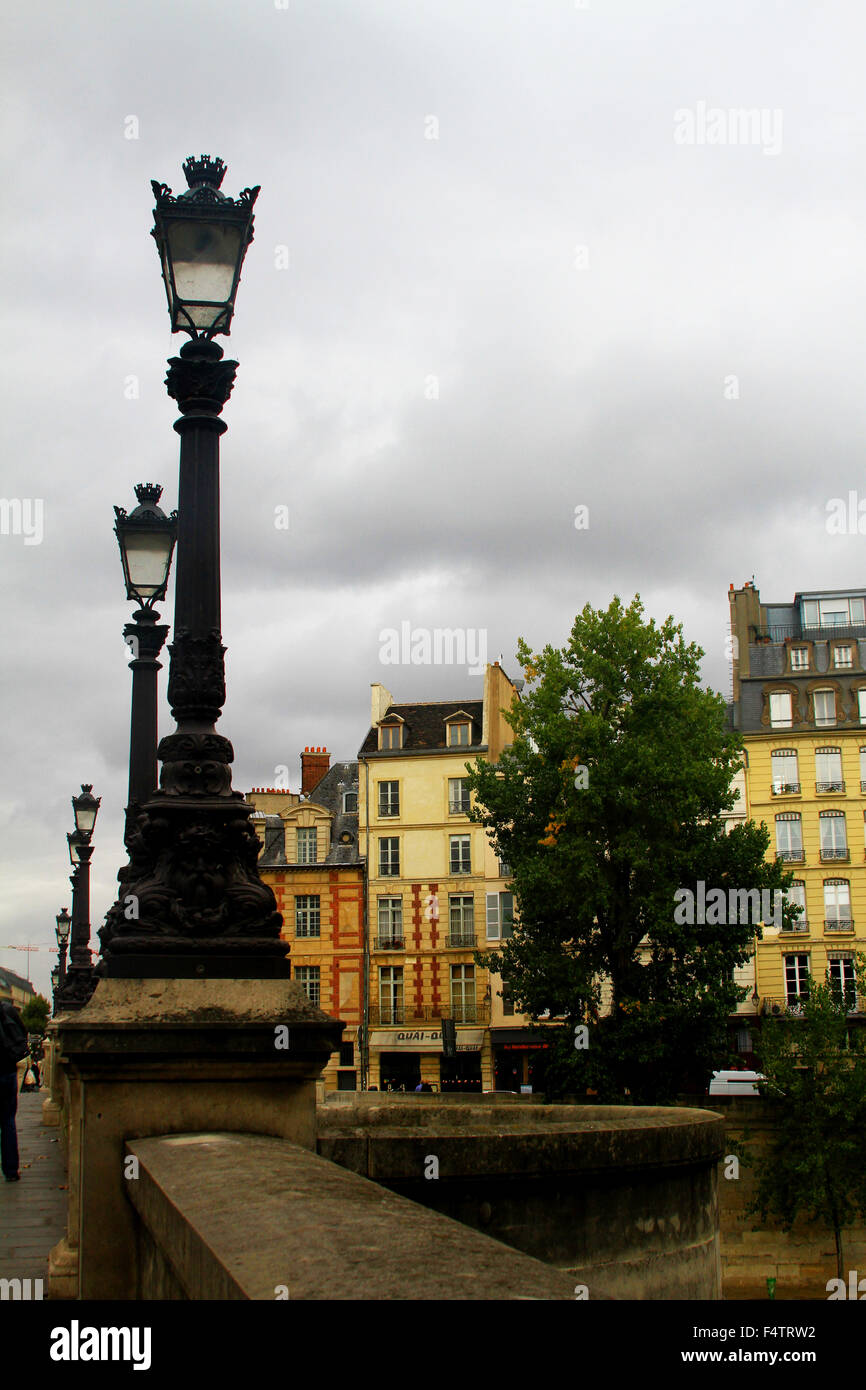 Old fashioned streetlights in Paris, France Stock Photo