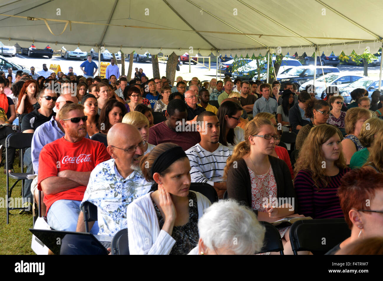 church service in a tent Stock Photo