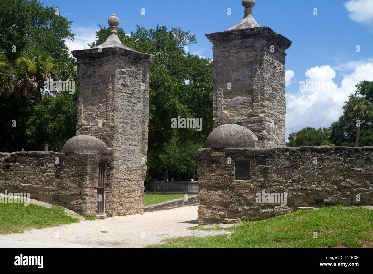 Stone wall entrance at St. Augustine, Florida, USA Stock Photo