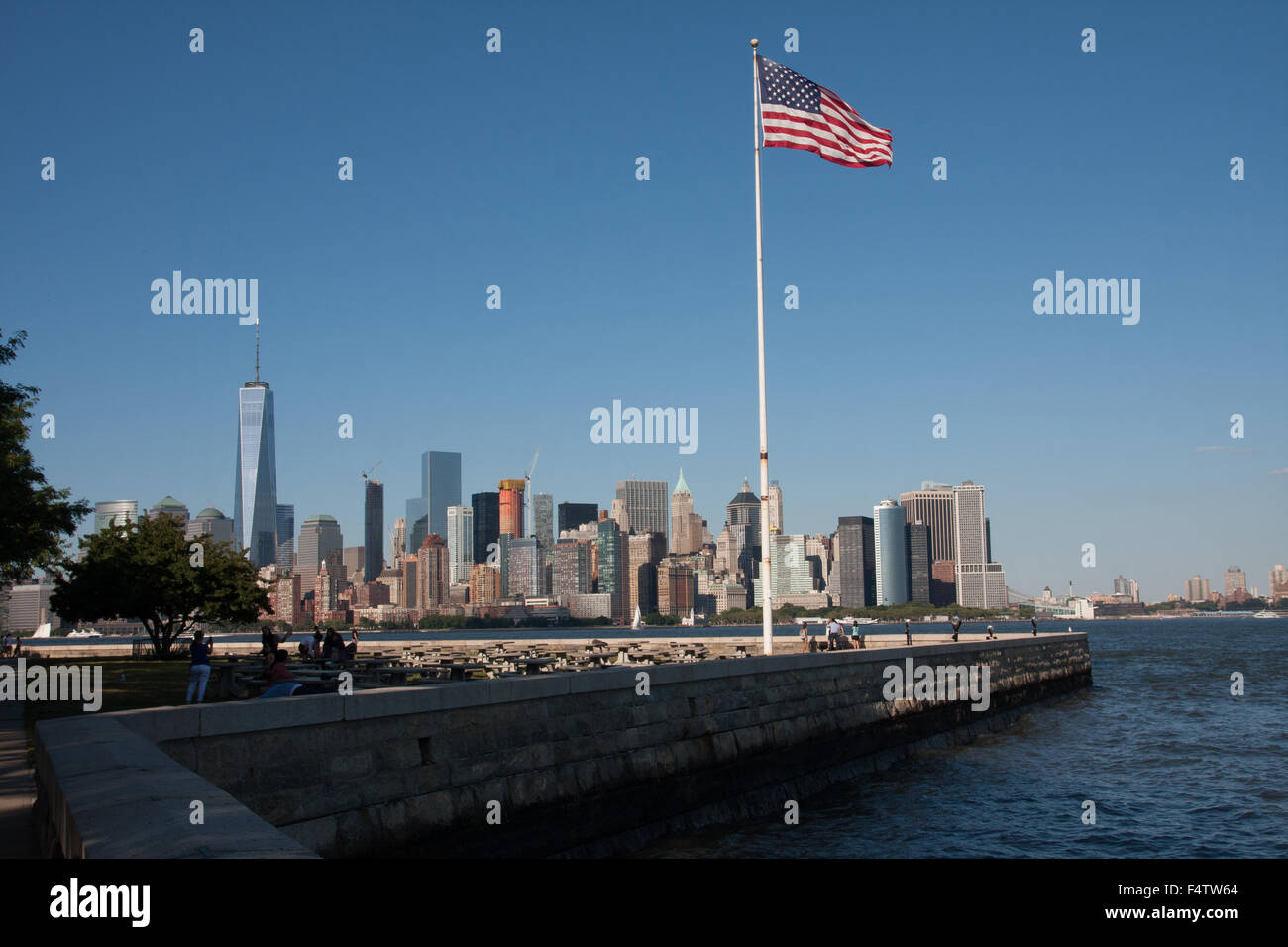Manhattan Skyline from Ellis Island Stock Photo
