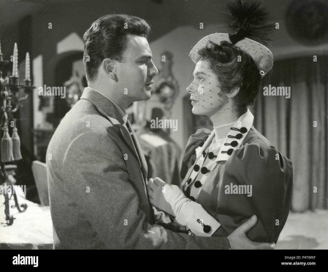 The actors Marta Toren and Pierre Cressoy in a scene from 'The Shadow', Italy Stock Photo