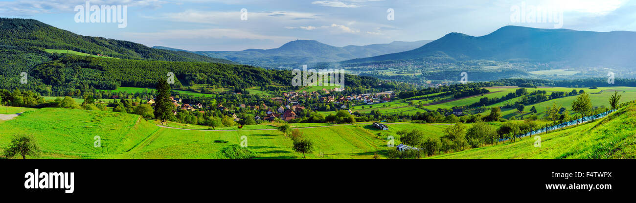 Beautiful valley panoramic view from top of the hill, Alsace, France ...