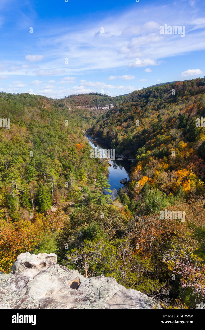 View of Clear Creek from Lilly Bluff Overlook at Obed Wild and Scenic River national park. Stock Photo