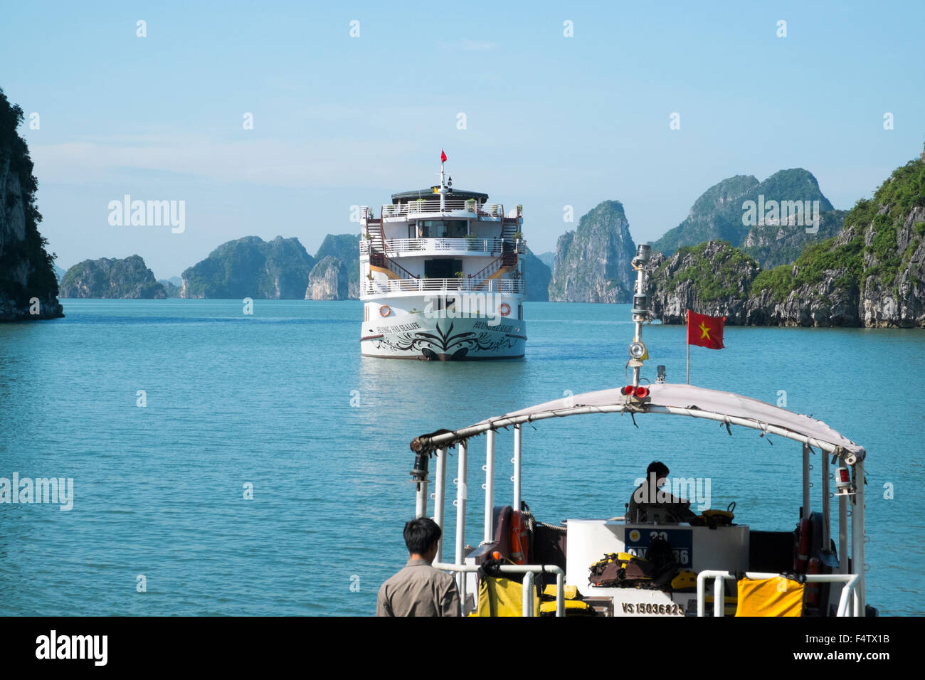 Huong Hai Sealife ship , 57m long, in Cang Do, Halong bay,Unesco world heritage site,Vietnam Stock Photo