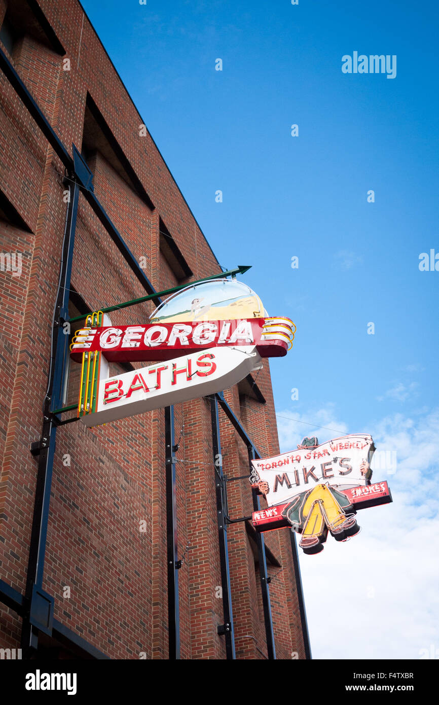 The outdoor Neon Sign Museum in Edmonton, Alberta, Canada Stock Photo