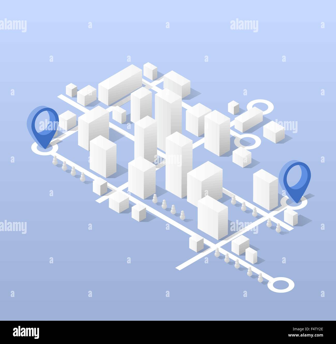 City isometric map, consisting of city skyscrapers block pointer and
