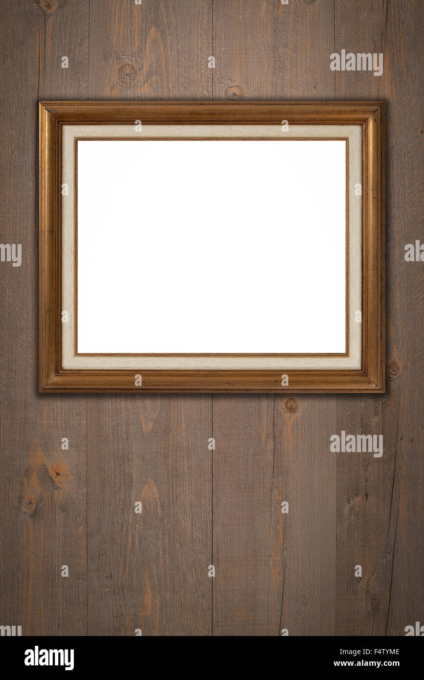 Old picture frame on vintage wood wall Stock Photo - Alamy