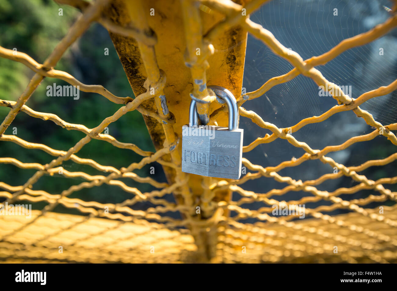 LIVINGSTONE, ZAMBIA - Lock on bridge at Victoria Falls Waterfall Stock Photo