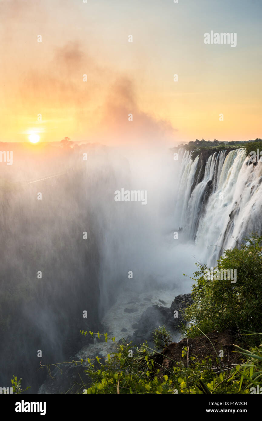 LIVINGSTONE, ZAMBIA, AFRICA - Victoria Falls (Mosi-oa-Tunya) , Worlds largest waterfall , on the Zambezi River Stock Photo
