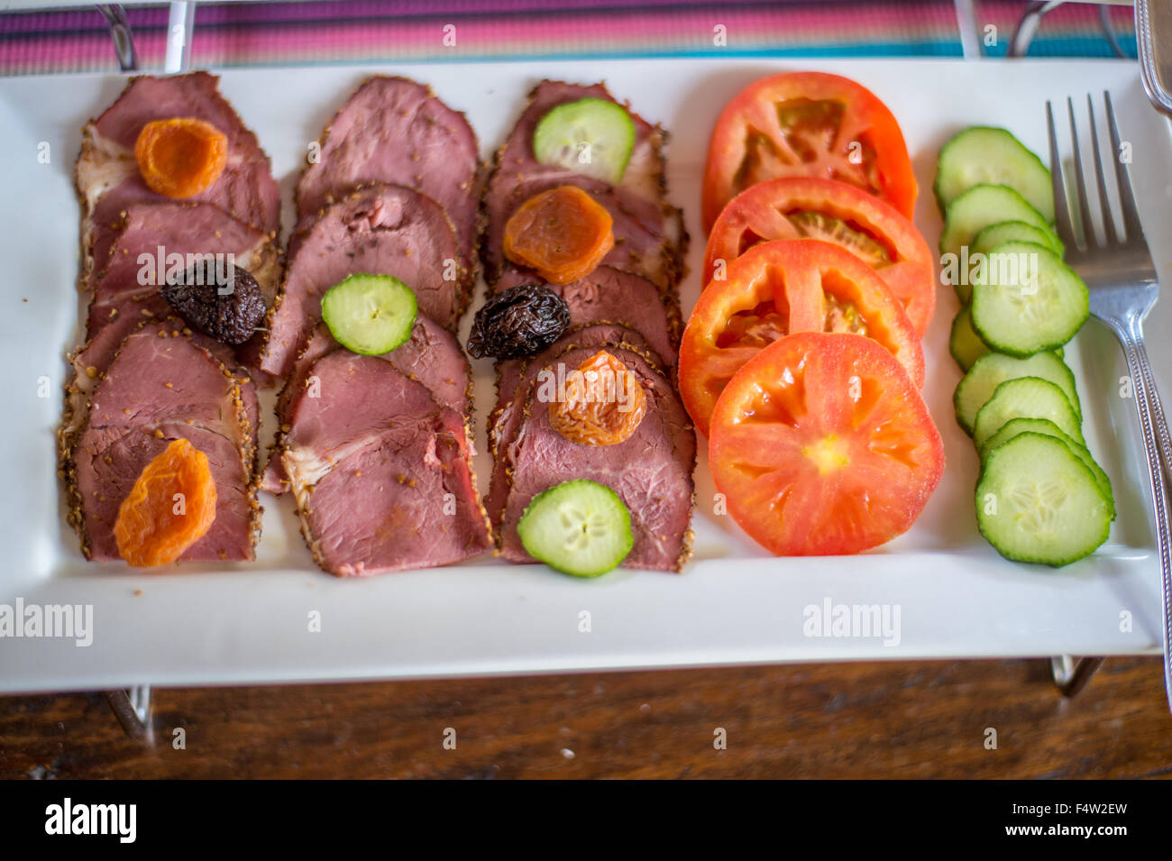 Kasane, Botswana - Plate of meats and vegetables. Stock Photo
