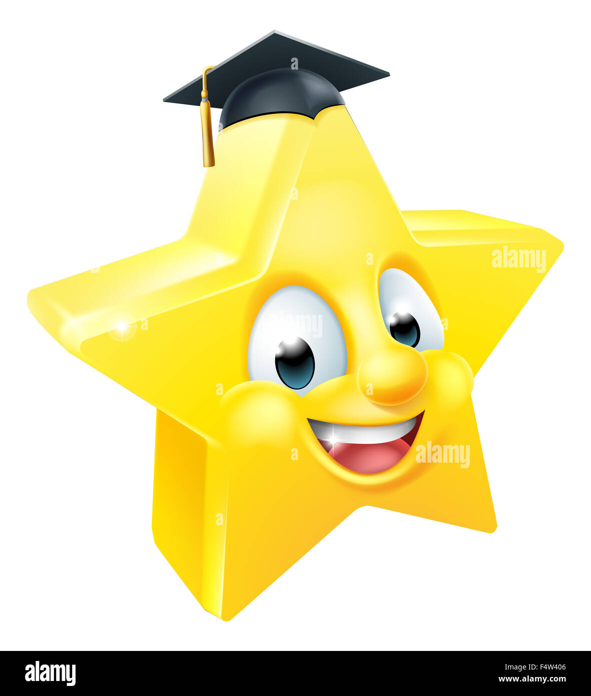 Cartoon star graduate emoji emoticon mascot character wearing a mortar board graduation hat Stock Photo