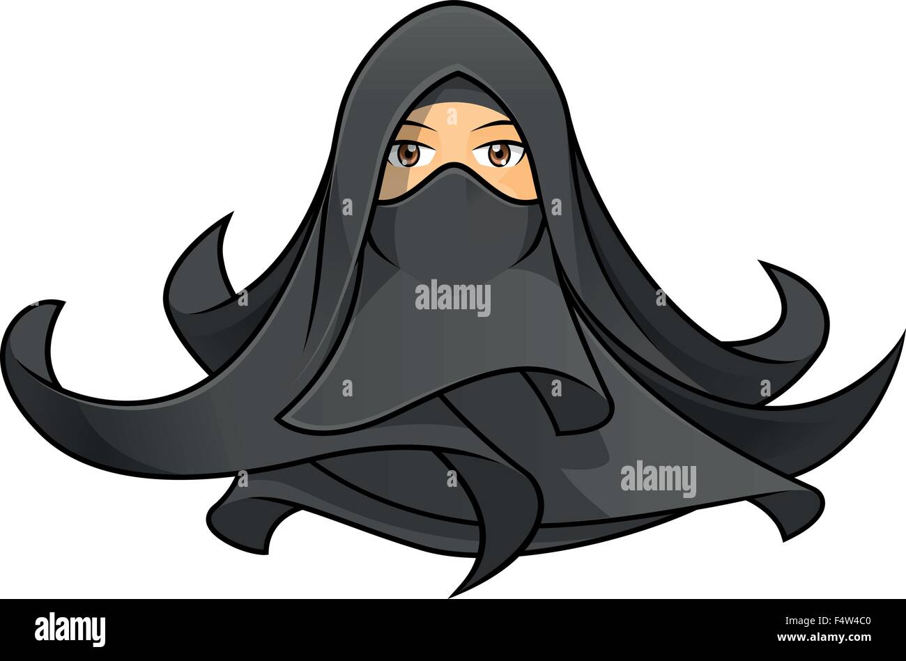 High Quality Muslim Woman Wearing a Black Veil Vector Cartoon Character Vector Illustration Stock Vector