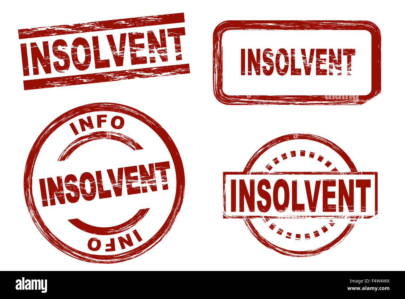 Set of stylized red stamps showing the term insolvent. All on white background. Stock Photo