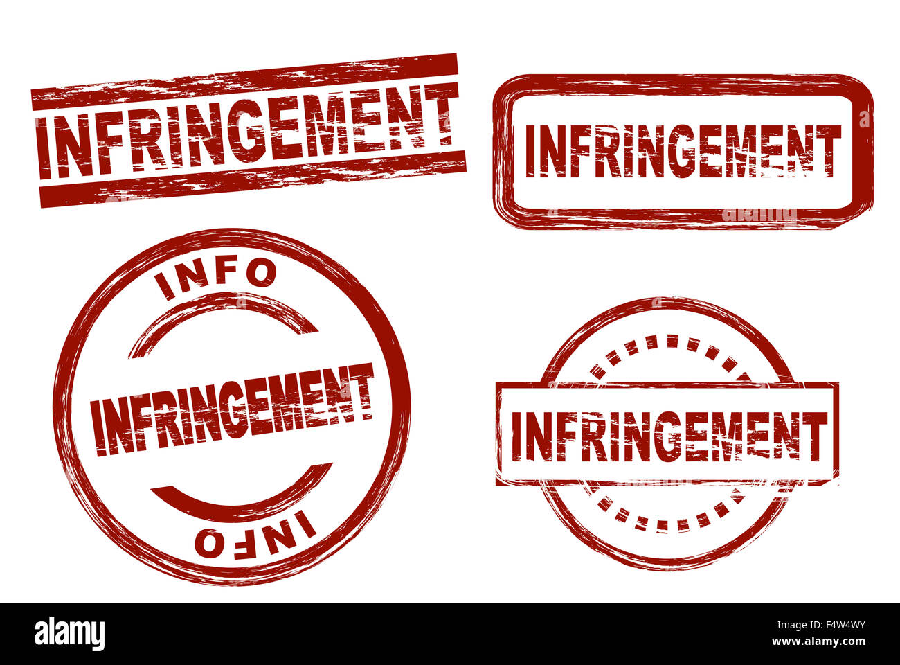 Set of stylized red stamps showing the term infringement. All on white background. Stock Photo